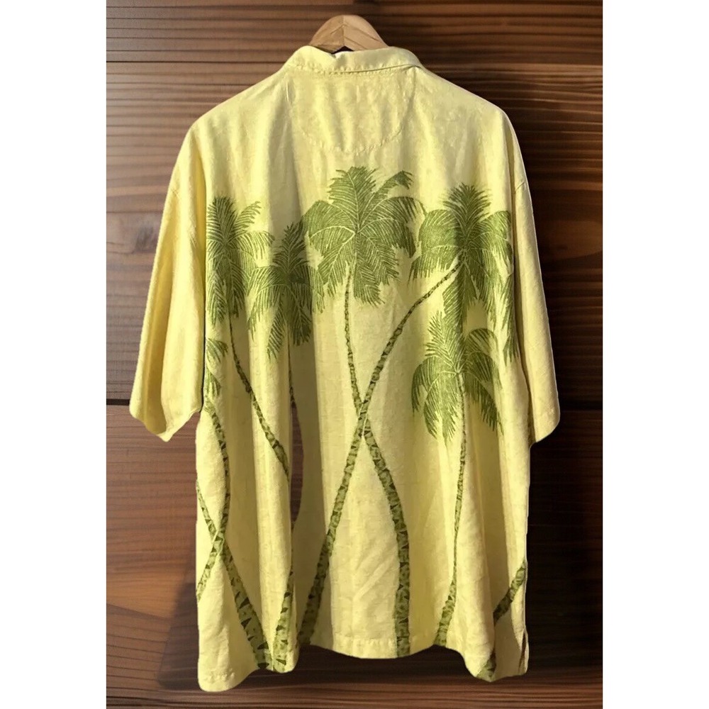 Tommy Bahama Camp Shirt‎ 100% Silk Short Sleeve Shirt Palm Trees Sz XL EC